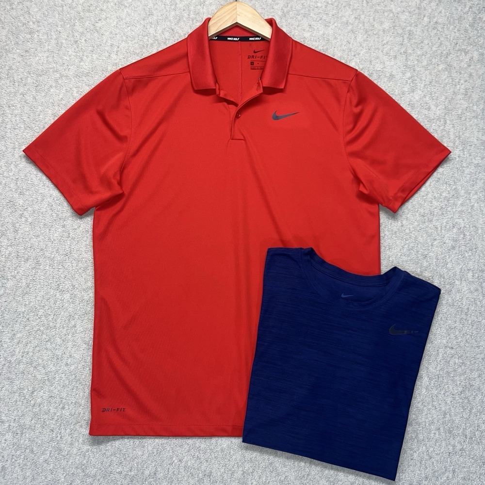 Nike Golf Dri-FIT Polo Shirt & Nike Training Tee Lot Men's Size Medium Red Blue